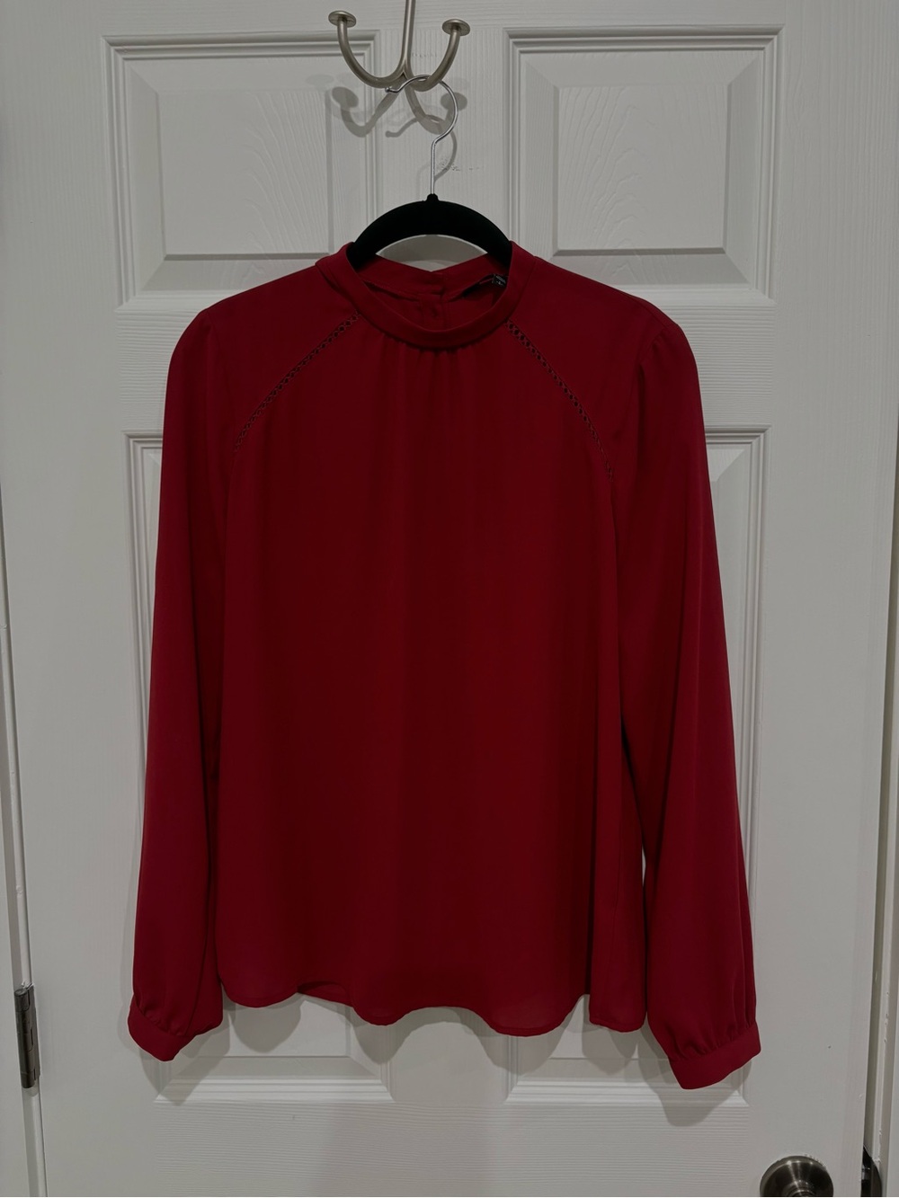 Express Red Long Sleeve High Neck Blouse